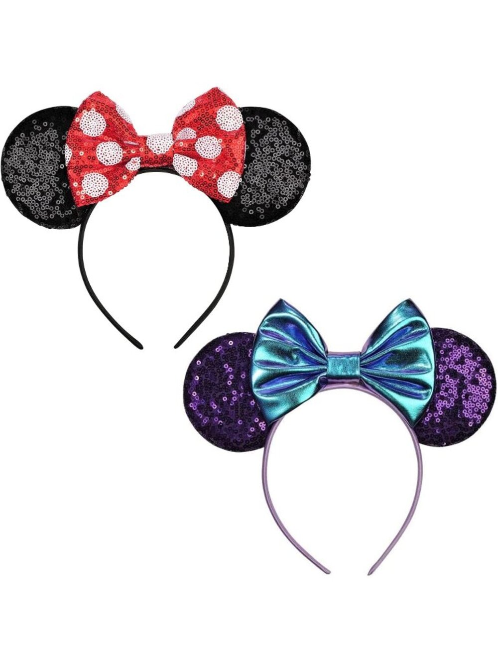 Women Purple Blue Sequin Handmade Mickey Mouse Headband 2 Pieces